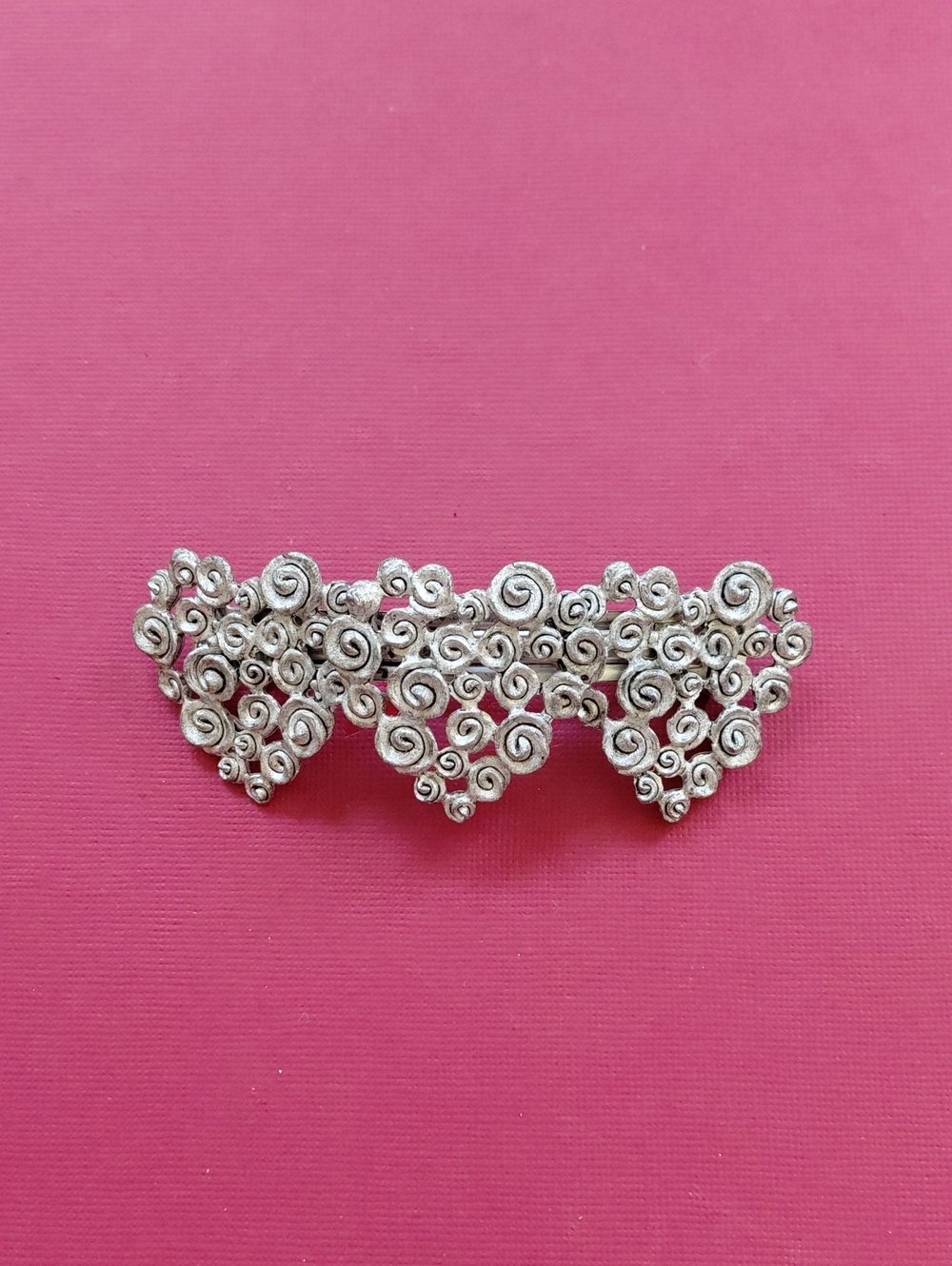 Silver Swirl Heart Cluster Hair Barrette - Women Jewelry